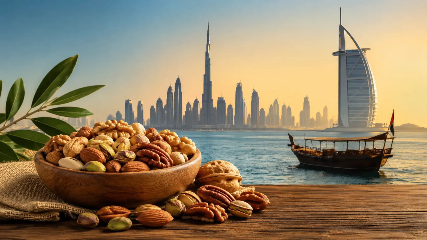 Contenedores en puerto de Emiratos Árabes Unidos, hub de reexportación de frutos secos